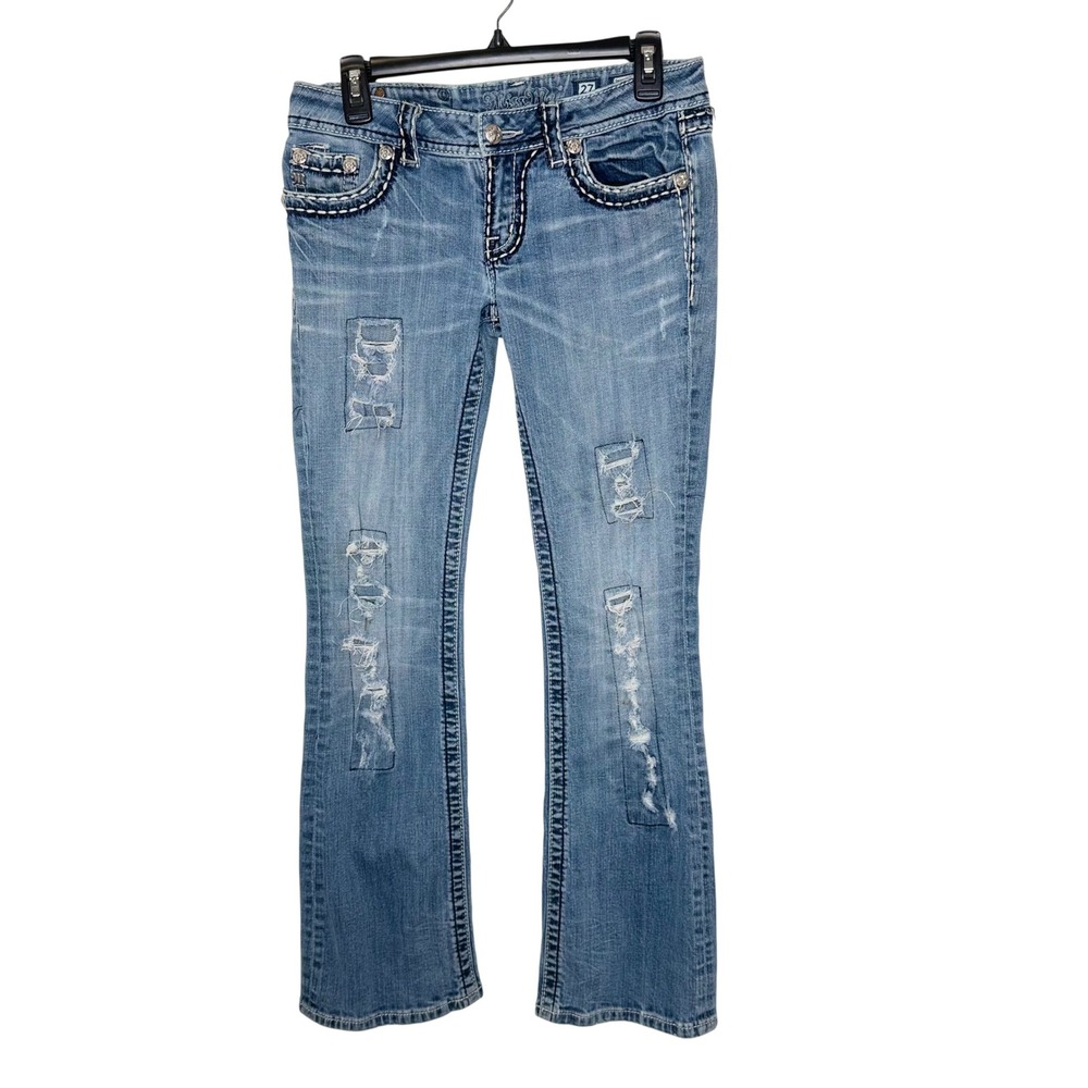 Y2K Miss Me Bootcut Jeans 27 Distressed Bling Low Rise Vintage Streetwear Rocker